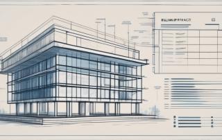 A blueprint of a building with a checklist and a pen