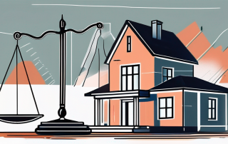 A house with a large scale balance in front