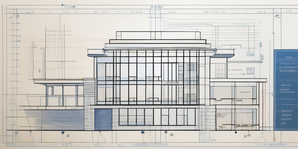 A blueprint with various building zones marked