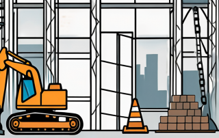 A construction site with various tools and equipment