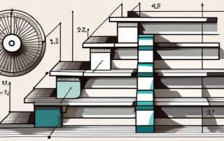 A staircase with various measuring tools like a tape measure and a protractor