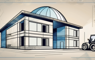 A building under construction with a blueprint