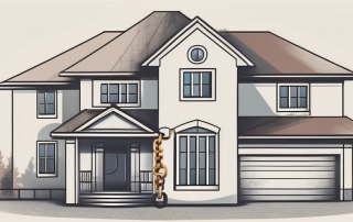 A house with a chain and padlock around it