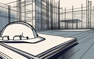 A construction site with a completed building