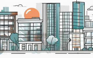 A bustling cityscape with various types of properties (like apartments