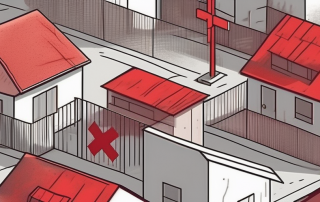 A residential area with a construction site in the middle