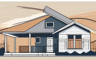 A house under construction with two intertwined wedding rings in the foreground