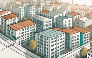 A cityscape where buildings are positioned right at the edge of the city