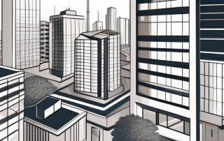 A cityscape with various types of buildings