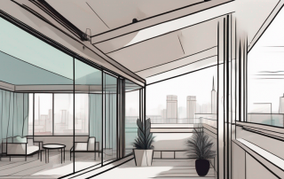 A rooftop with a skylight window that transforms into a small balcony