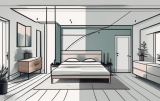 A spacious apartment layout showing a large room divided into two parts and a separate smaller room