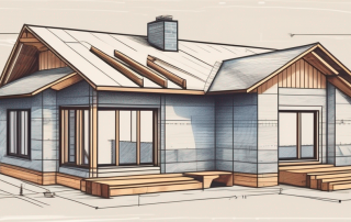 A house under construction with various elements like bricks