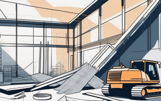 A construction site with a partially built house