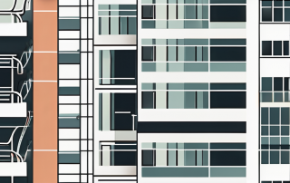 A condominium building with visible dividing lines to represent different ownership units