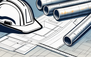 A construction site with blueprints