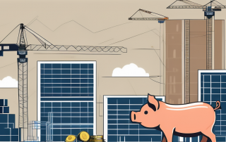 A construction site with various tools and blueprints