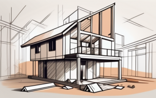 A construction site with a half-built house