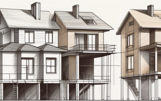 Various stages of a house construction