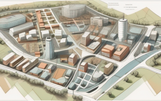 A town planning map showing different zones for open-construction buildings