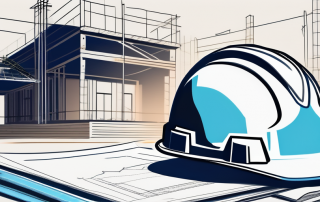 A construction site with blueprints