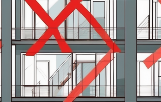 A house under construction with a large red "x" over it