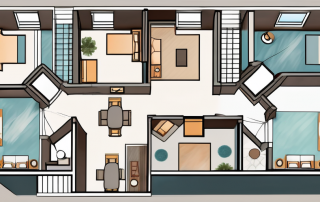 A floor plan featuring various styles and placements of windows