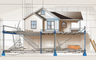 A house under renovation with visible construction elements like scaffolding