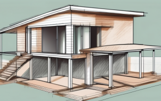 Various stages of a house being built