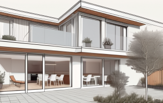 A residential terrace in bavaria with clear demarcations indicating the legal distance to the neighboring property