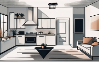 An apartment layout highlighting different rooms such as the living room