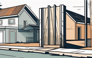 A house under construction with a building permit attached to the fence