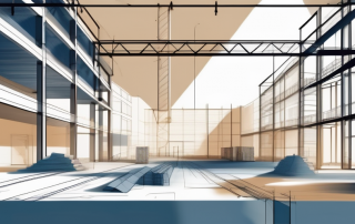 A construction site with blueprints and legal documents