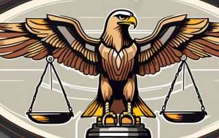 The german national emblem (eagle) perched on a balance scale