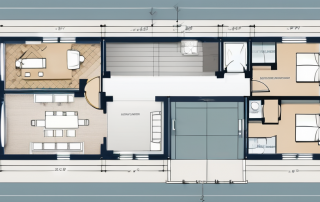 A blueprint of a property layout with clear divisions