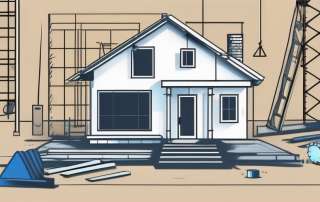 A construction site with a house being built