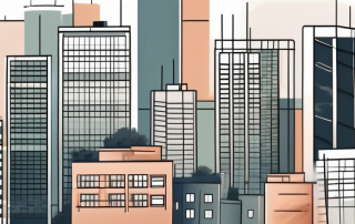 A cityscape with various types of buildings
