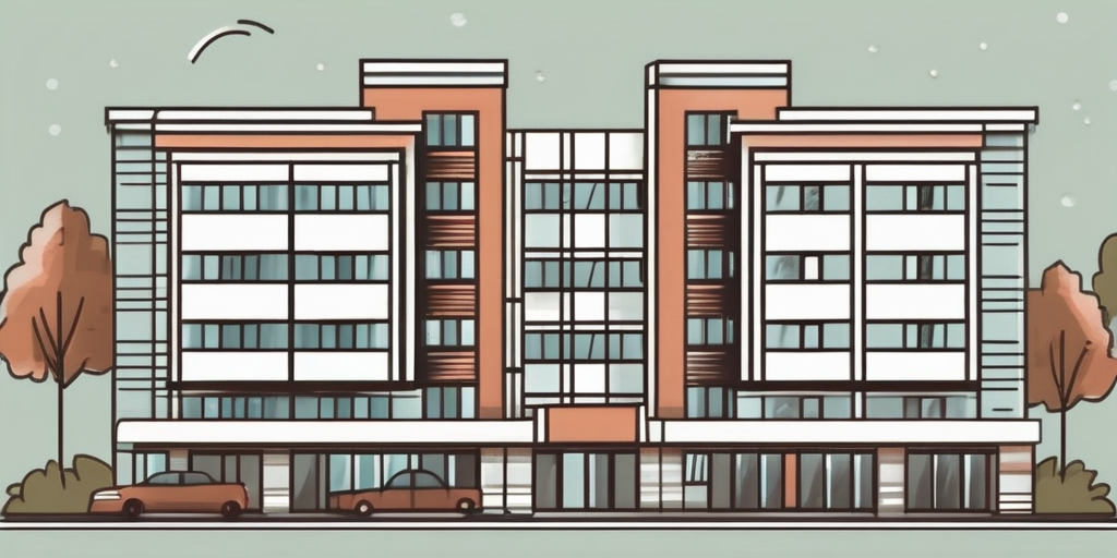 A well-maintained apartment building with a 'for rent' sign