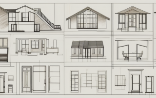 Various architectural blueprint symbols like doors