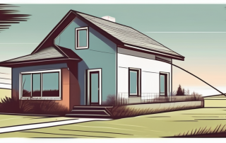 A house close to a property line with a measuring tape extending from the house to the boundary