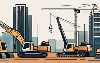 A thriving construction site with various buildings in different stages of development