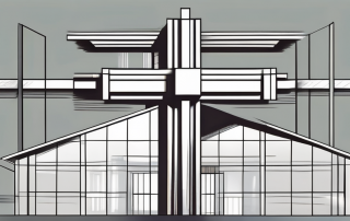 A detailed and symbolic architectural structure featuring a prominent baukreuz (construction cross) to reflect its significance in architecture