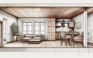 A traditional turkish house with a blueprint overlay