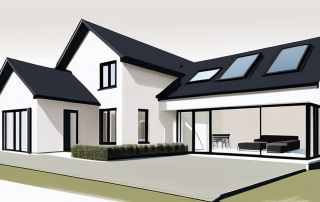 An existing house with various types of extensions like a conservatory