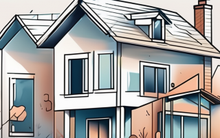 A house with price tags hanging from different parts like the roof