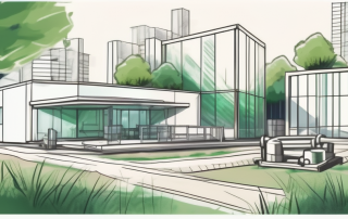 A construction site with various building tools and blueprints