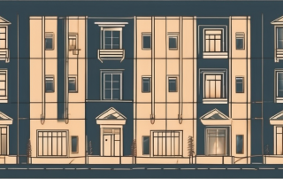 An apartment building with some windows darkened and others lit up