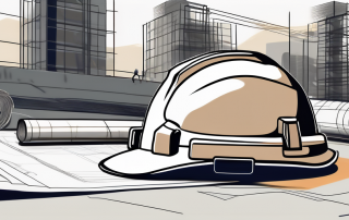 A construction contract with a pen and a hard hat next to it