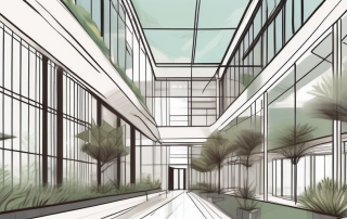 A modern building showcasing a prominent atrium