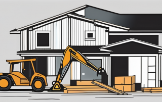 A house under construction with visible additions like an extra room and a garage