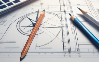 A blueprint with different sections highlighted